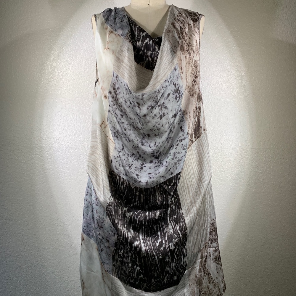 Biya by Johnny Was Marble Block Cowl Silk Dress L NWT